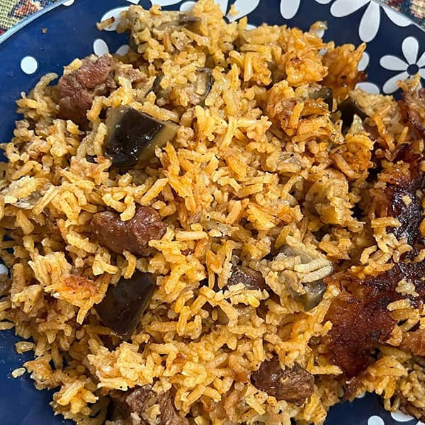 طرز تهیه بادمجان پلو