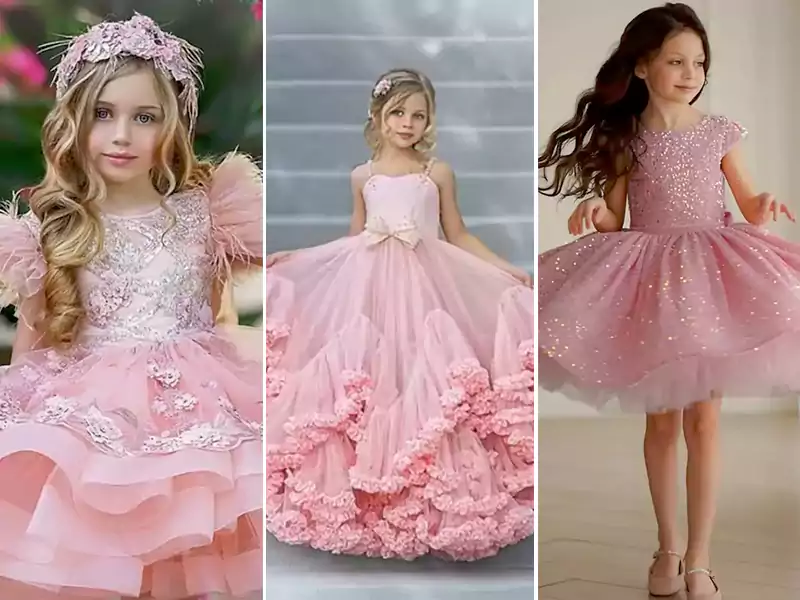 لباس مجلسی عروسکی صورتی بچگانه دخترانه