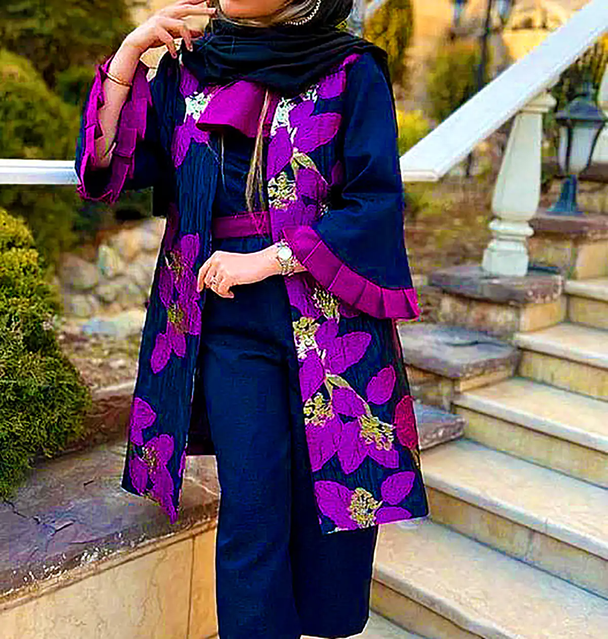 مانتو بلند گلدار شیک 