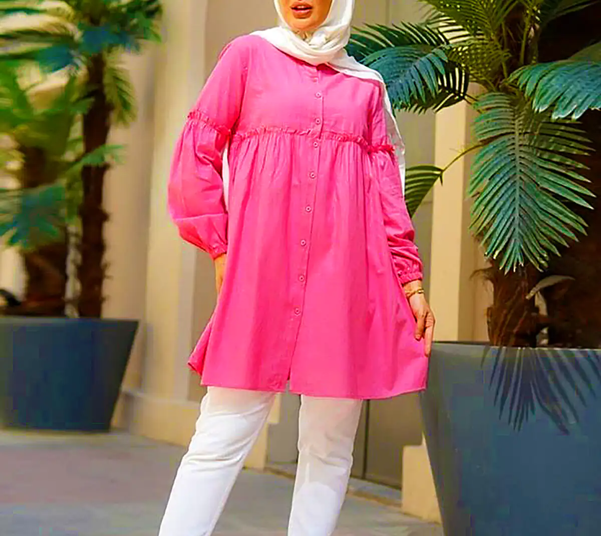 مانتو کتان اسپرت صورتی