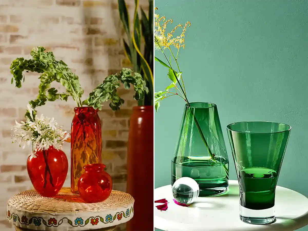 گلدان رنگی شیشه ای