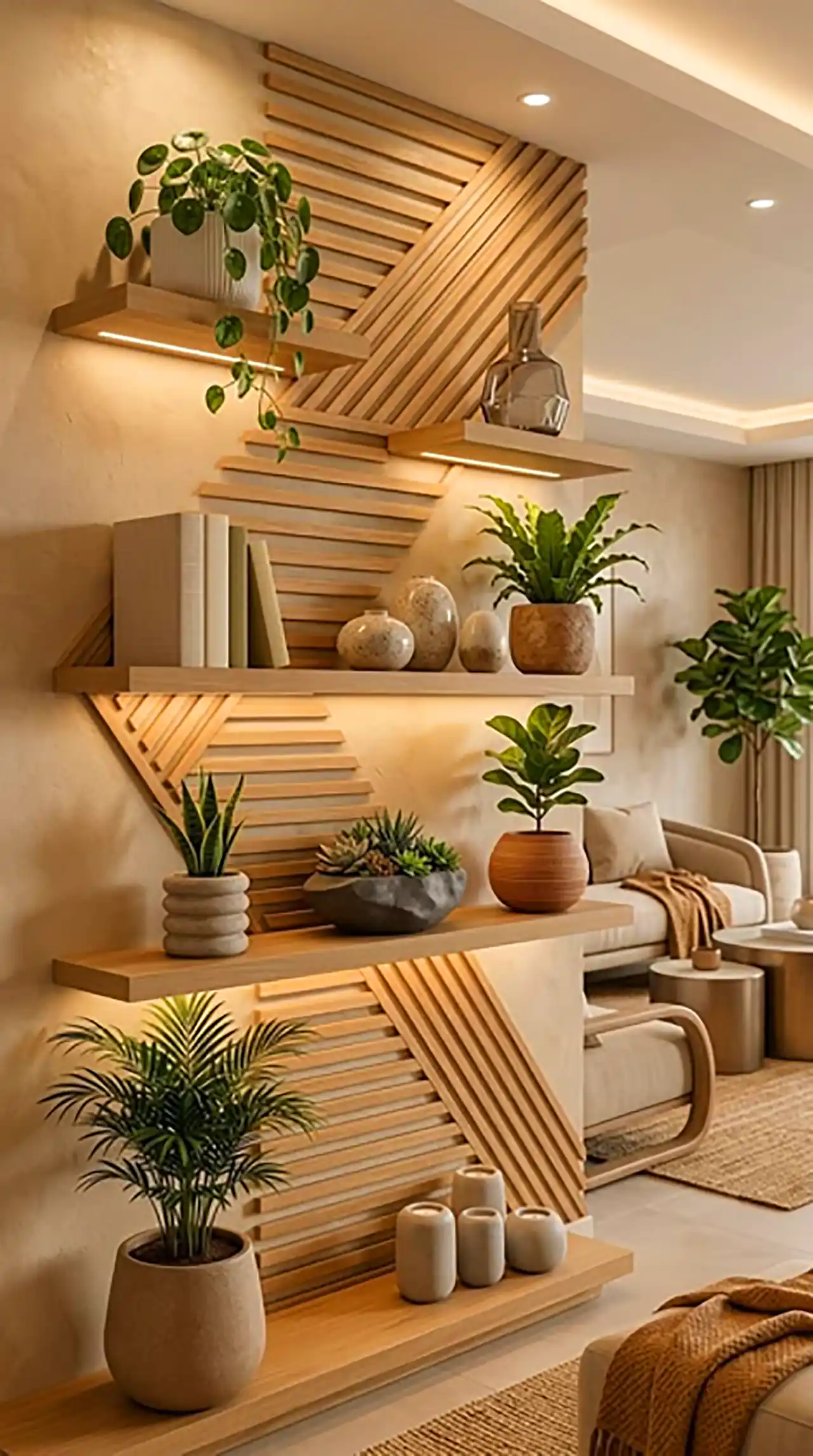 دیزاین راهرو با شلف های گیاهی