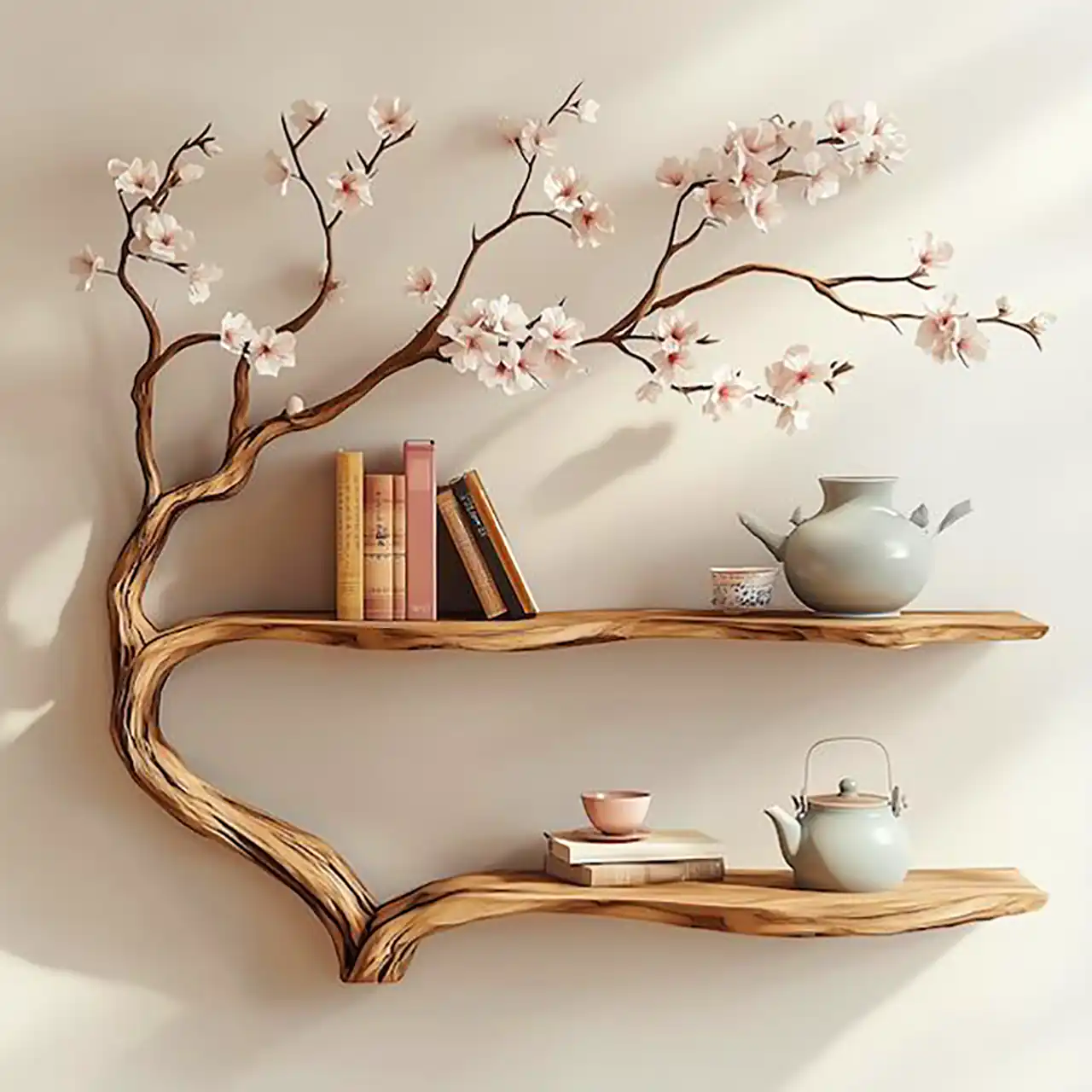 شلف دیواری با تنه درخت طبیعی