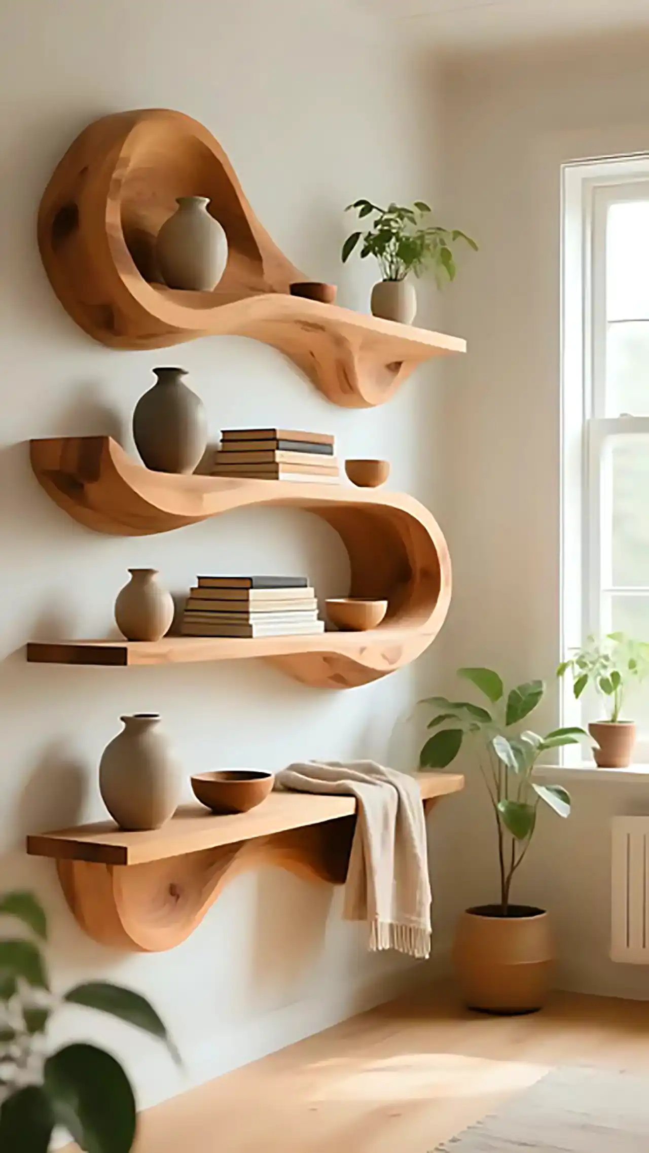 شلف دیواری چوبی با طراحی خاص