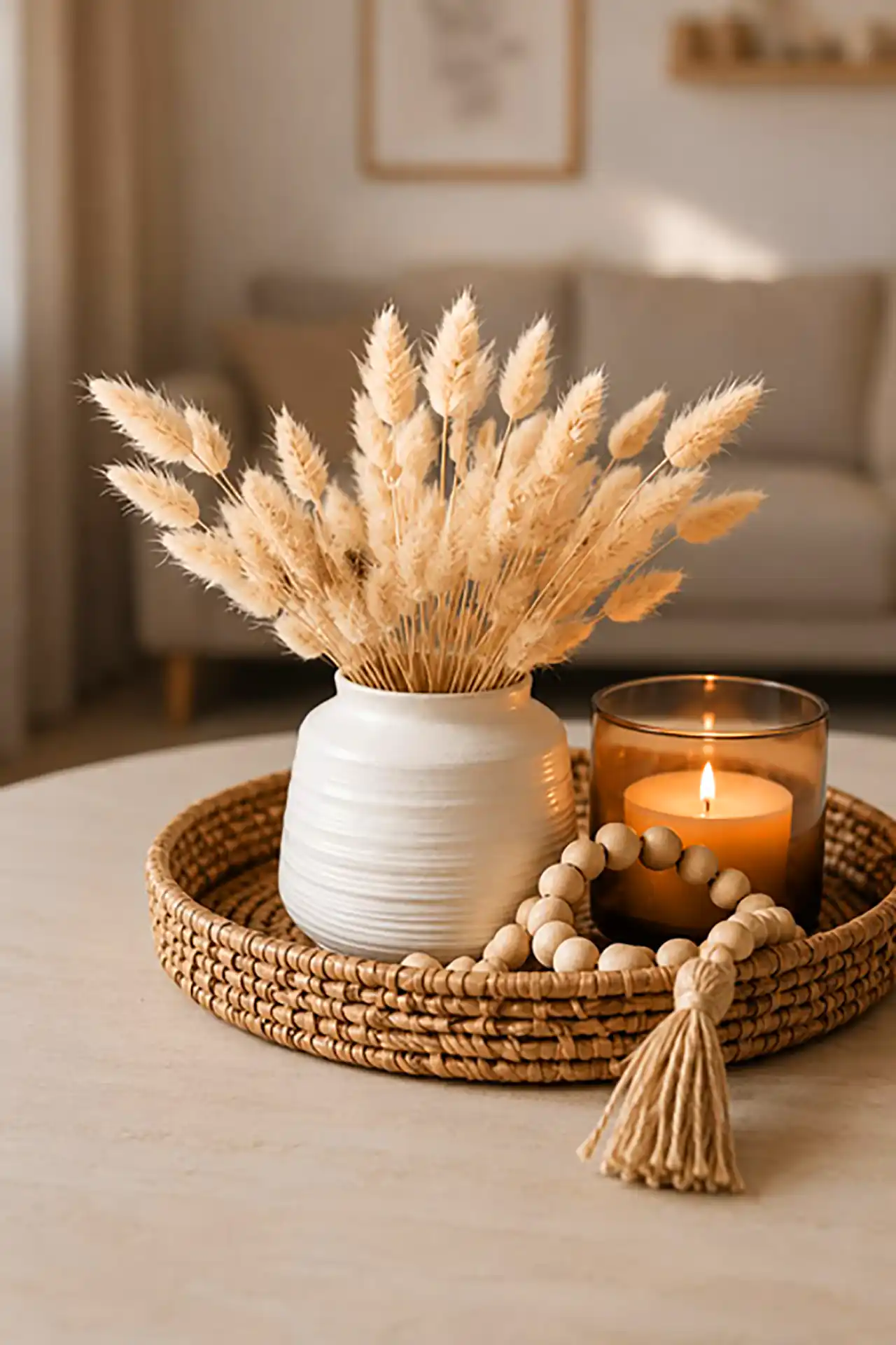 سینی دکوری روی میز جلو مبلی 