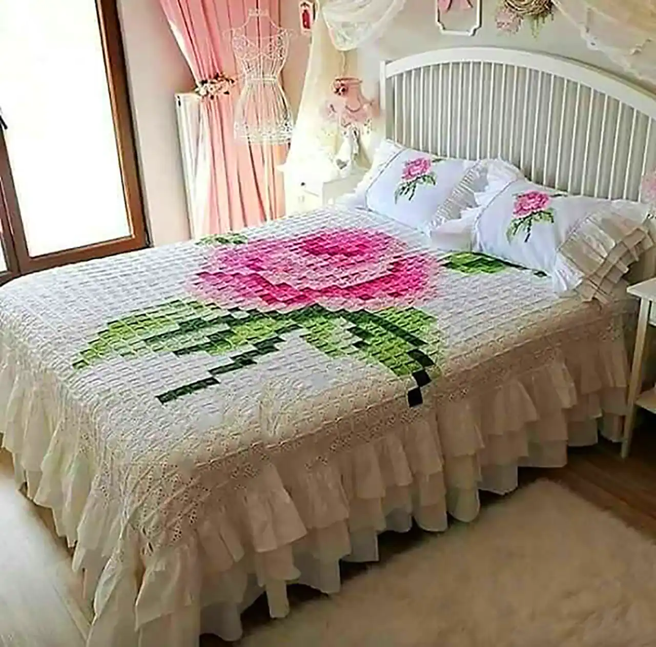روتختی بافتنی گلدار شیک