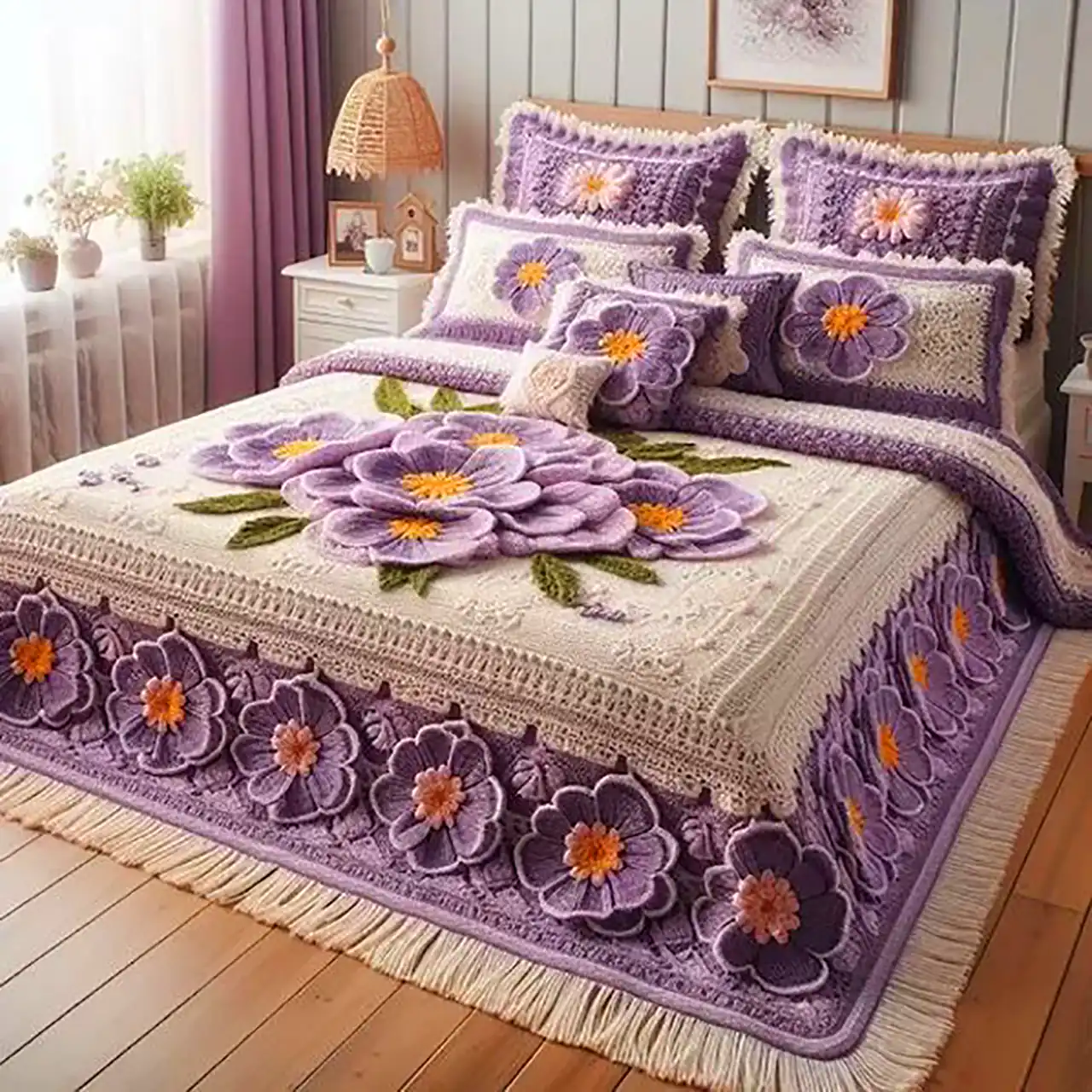 روتختی بافتنی گلدار شیک