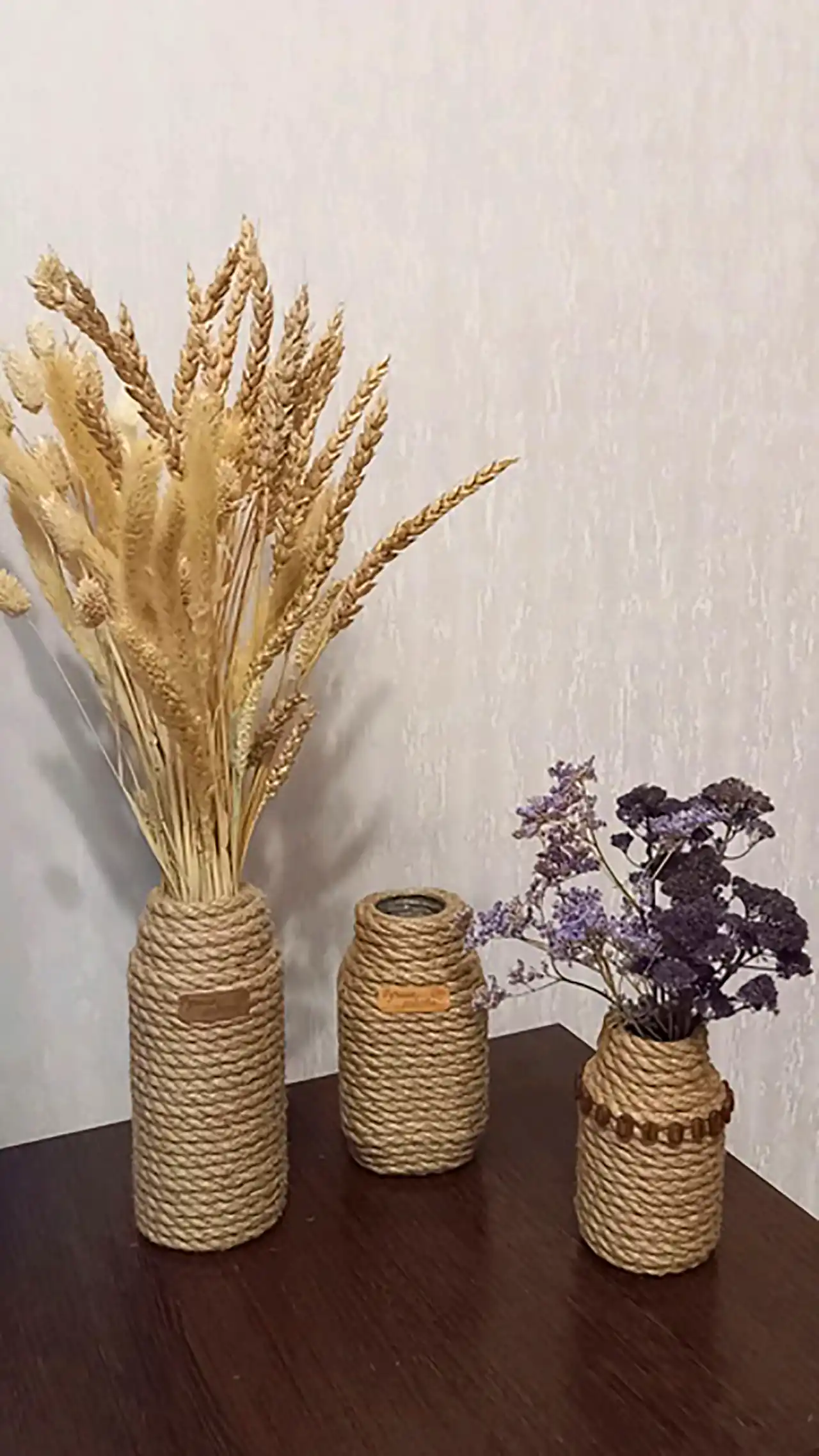 مدل گلدان دکوری با نخ کنفی
